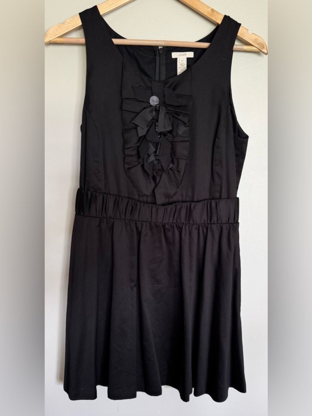 J.Crew Black Sleeveless Dress Size 8 Ruffle Bib Fit & Flare Party Work
